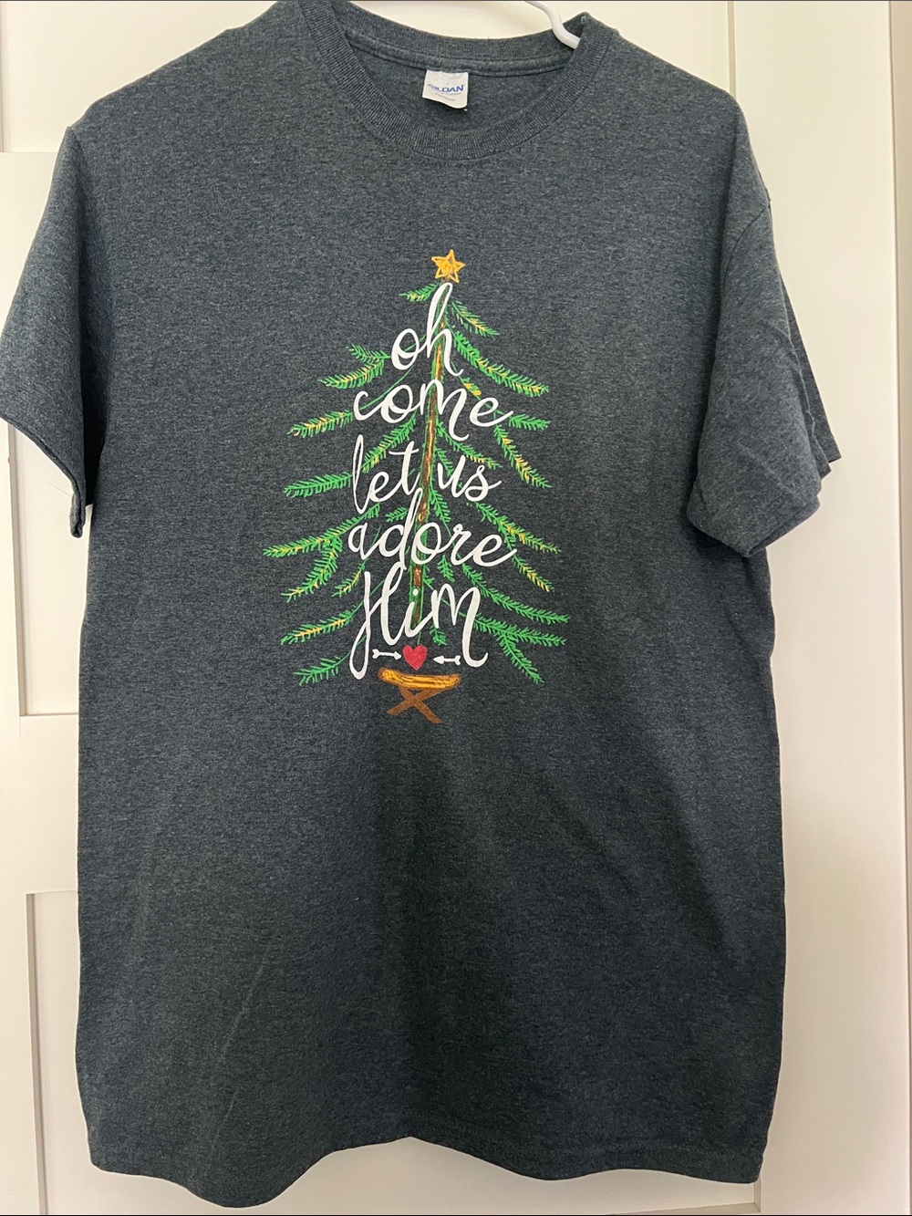 Gildan Dark Gray Christmas Tree Script Tee